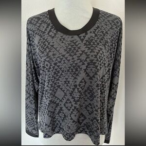 CUT 25 Womens Gray Black Leather Contrasting Neck & Cuffs Blouse Top Shirt Sz M